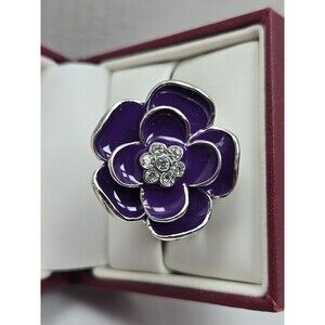Vintage Sophie Purple Enamel Flower Ring Watch Stretch Band New Battery Quartz
